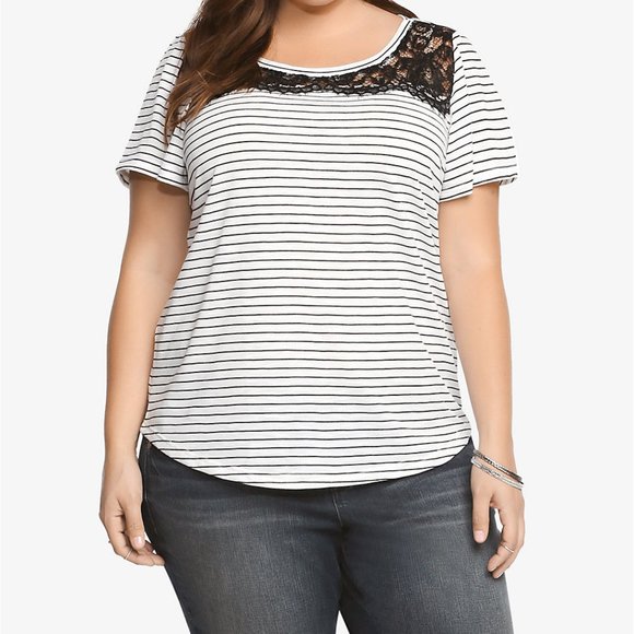 torrid Tops - Torrid Lace Illusion Lace Front Striped Tee